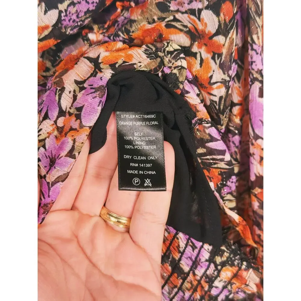 ASTR the Label Tonina Ruched Floral Puff Sleeve Blouse Size XL Cottage Romantic